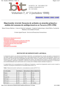 
		Hipertensión Arterial. Encuesta de actitudes en atención primaria y análisis del consumo de antihipertensivos en Navarra (1993-1998)
	